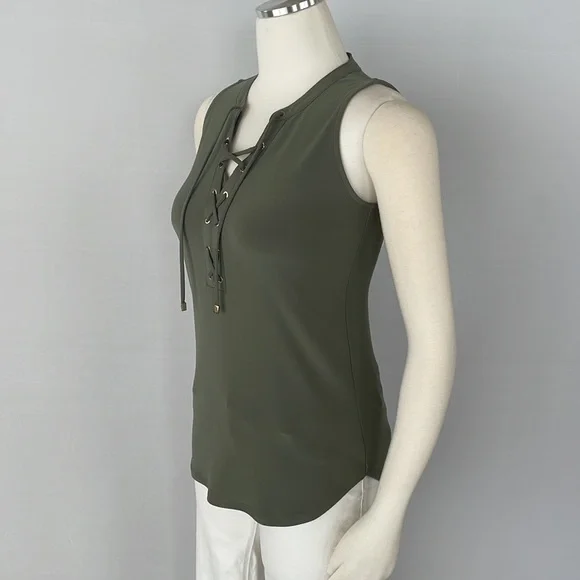 NWT WHBM Olive lace up matte Jersey top X Small - Picture 10 of 14